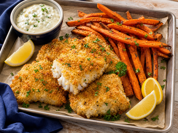 Crispy Baked Cod with Sweet Potato Fries