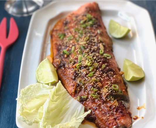 Fillet of baked salmon with brown butter and soy