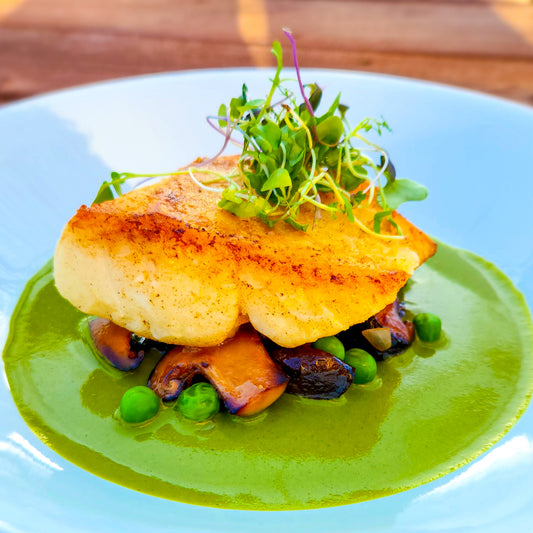 wild caught cod with roasted mushrooms