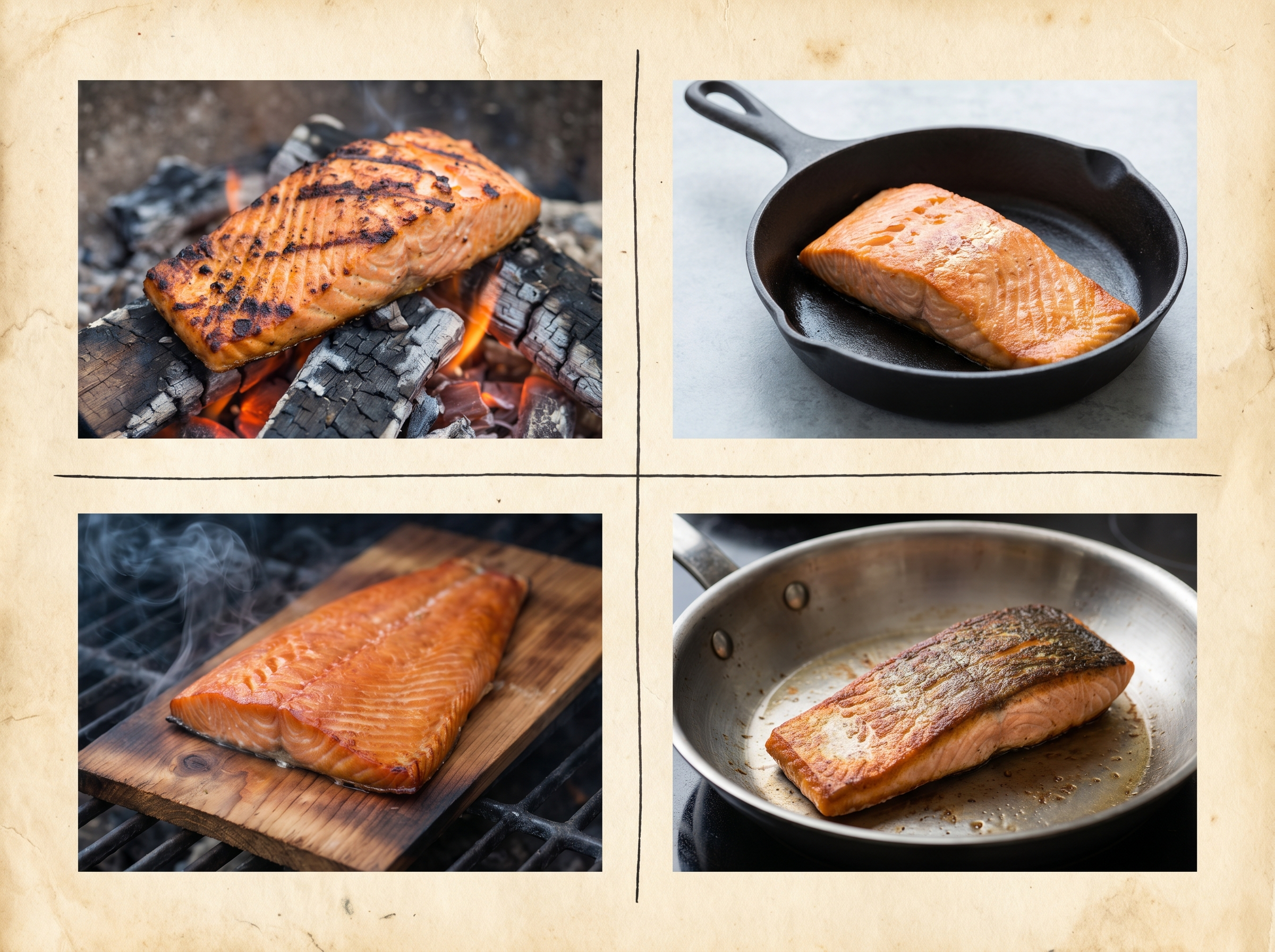 Four salmon cooking methods: grill bake smoke sear
