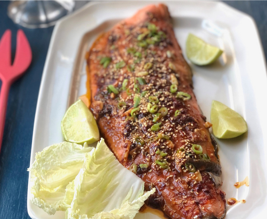 Fillet of baked salmon with brown butter and soy 