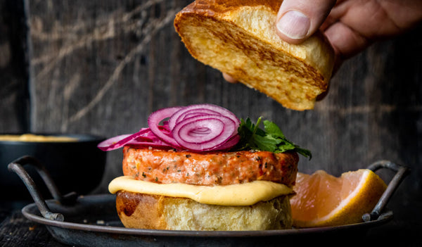 Wild Alaska Sockeye Salmon Burger with Florida Grapefruit and Tarragon Burger Sauce