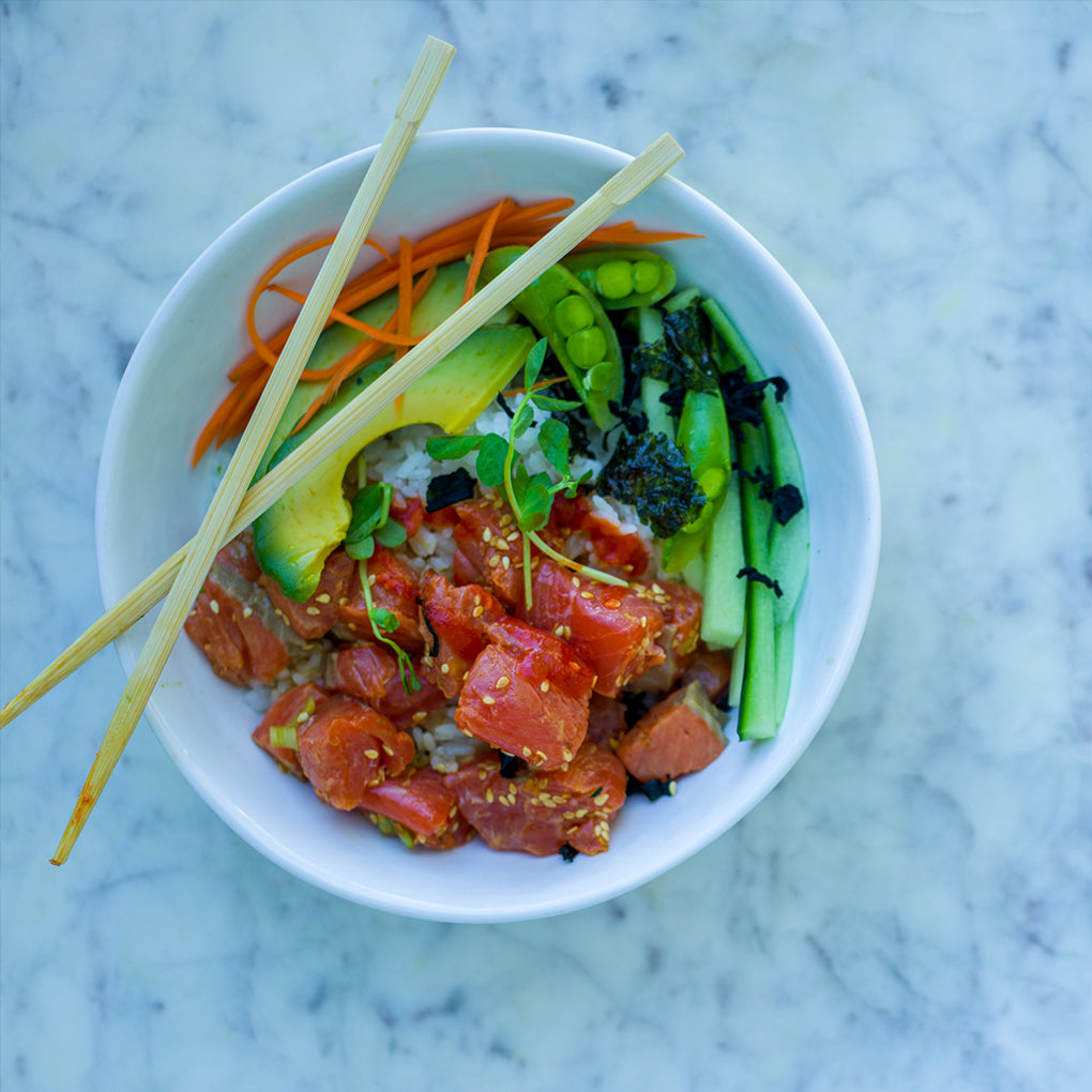 sockeye salmon poke bowl