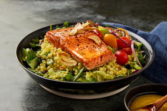 citrus Alaska Salmon and saffron couscous grain bowl recipe