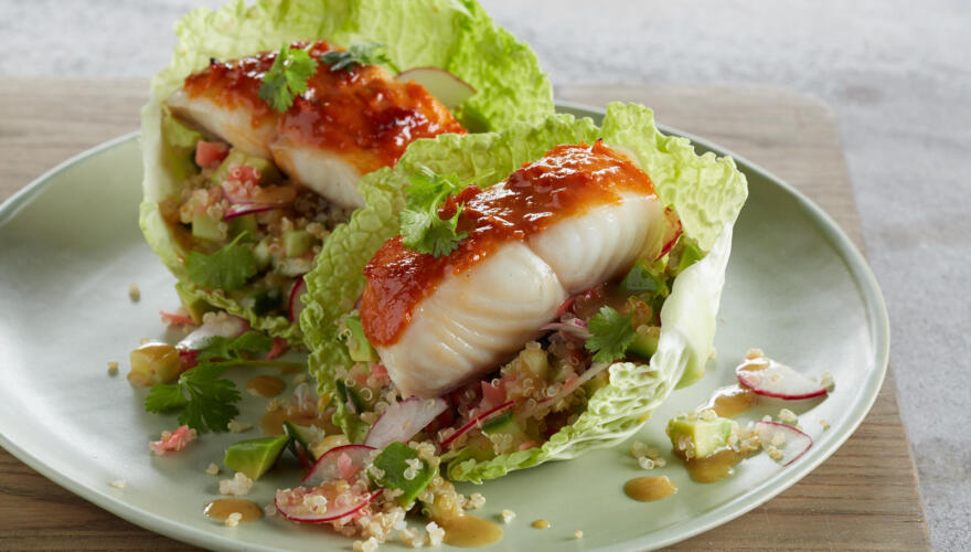 Spicy Alaska Sablefish in Lettuce Cups