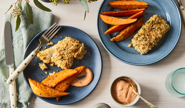Breaded Alaska Cod with Sweet Potato Wedges