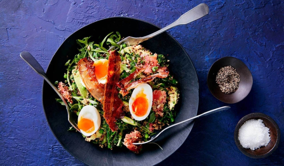 Image of Warm Quinoa Salad with Avocado, Pancetta, & Alaska Smoked Salmon