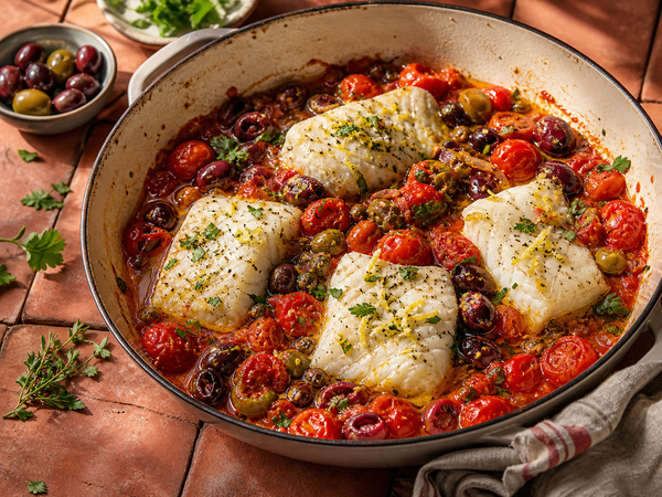 Mediterranean Cod with Tomatoes and Olives