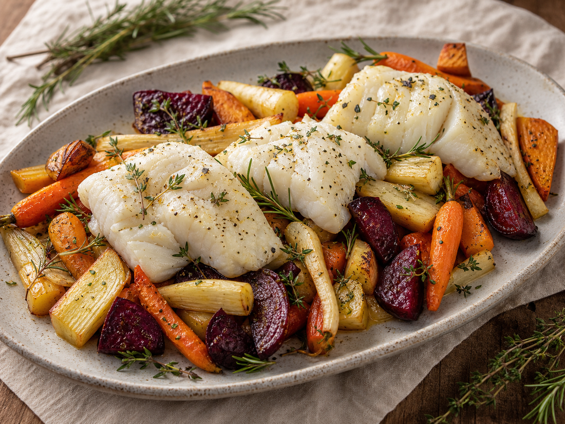 AIP Baked Cod with Root Vegetables