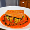 Wild-Caught Sockeye Salmon with Ratatouille and Red Pepper Sauce