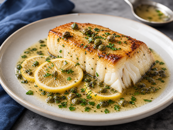 Pan-Seared Halibut with Lemon Caper Sauce