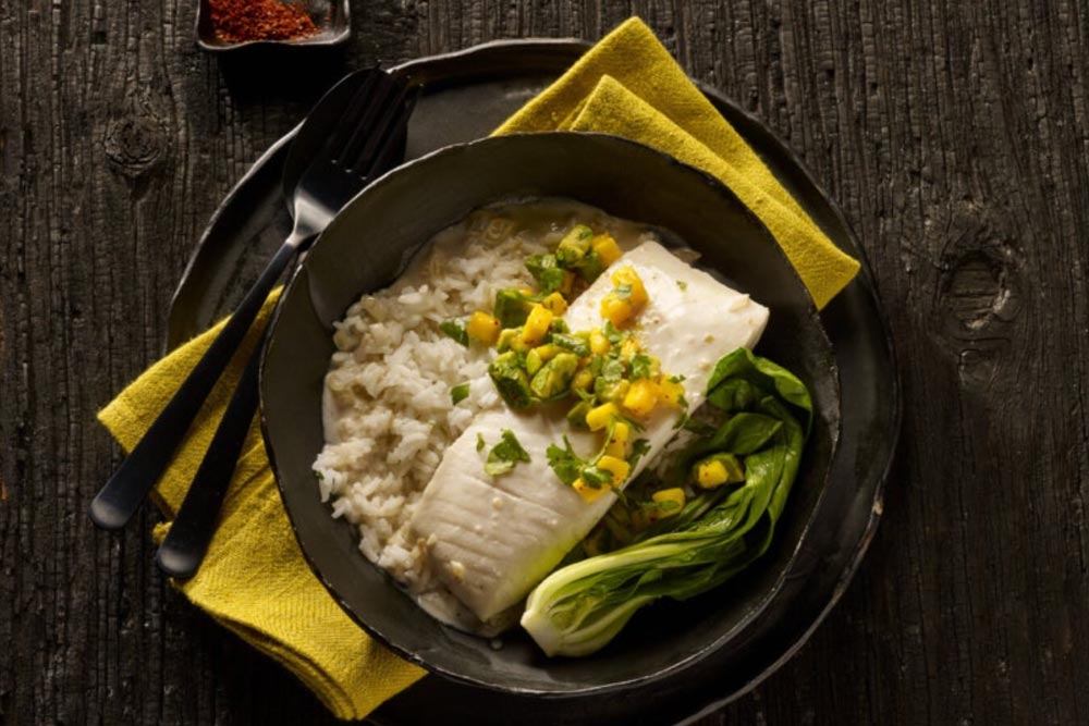 coconut poached halibut