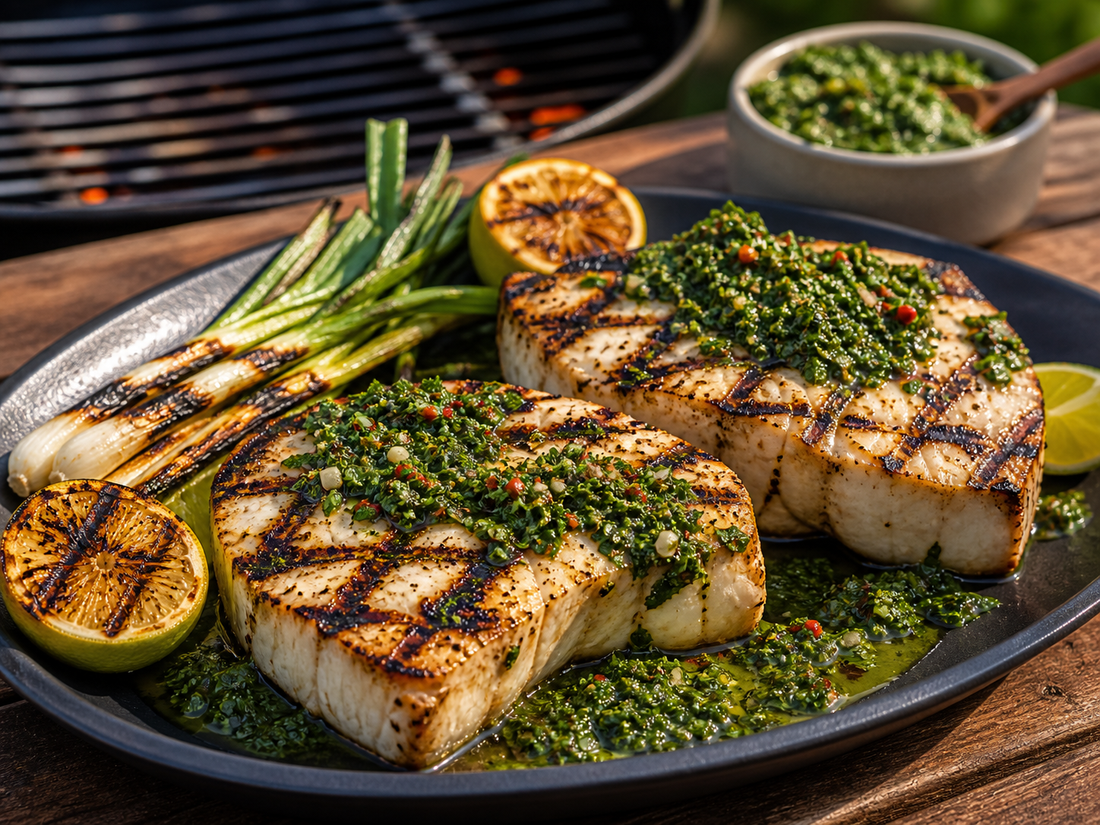 Grilled Halibut Steaks with Chimichurri