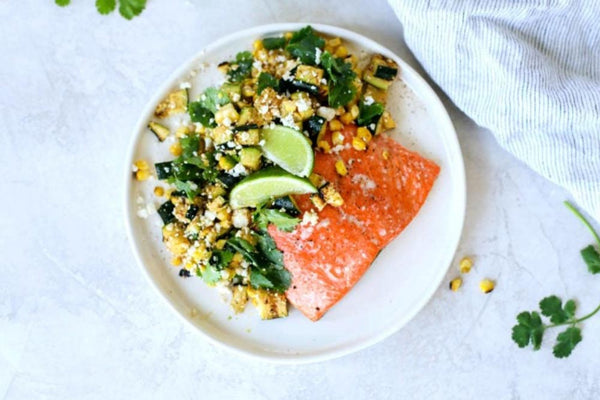 Grilled Salmon with Elote style veggies - Popsie Alaskan Fish Company
