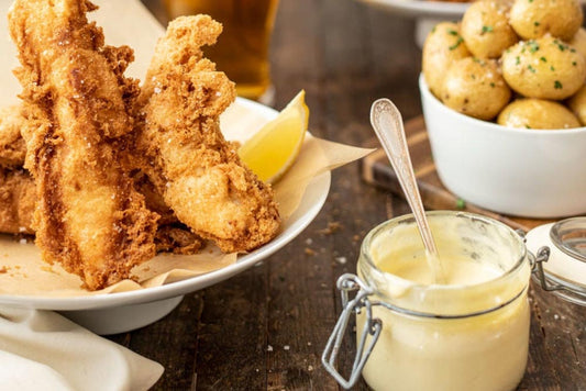 crispy fried halibut with malt vinegar aioli 