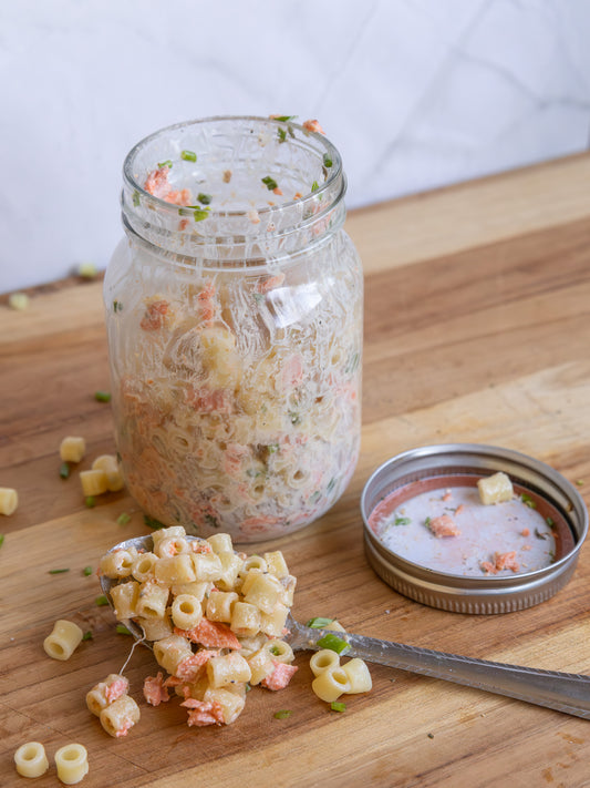 salmon pasta salad in a jar