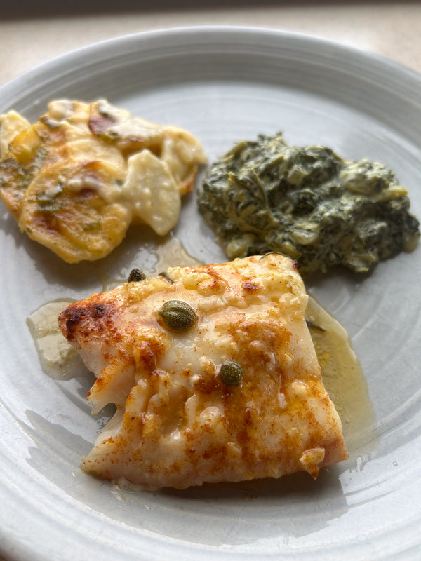 Lemon butter baked cod with capers and garlic