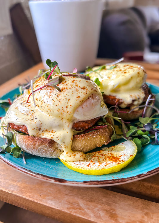 Eggs Benedict with Salmon Sausage