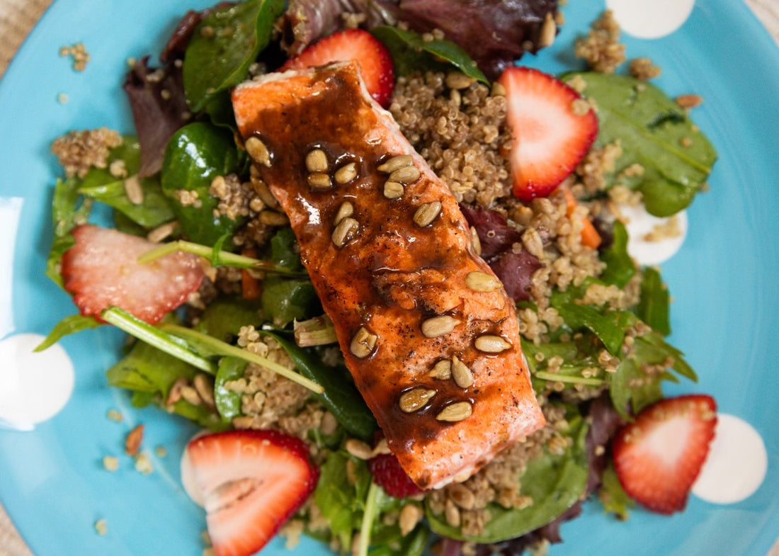 Balsamic Alaska salmon with strawberries