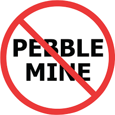 Pebble Mine words with red circle and slash crossing it out