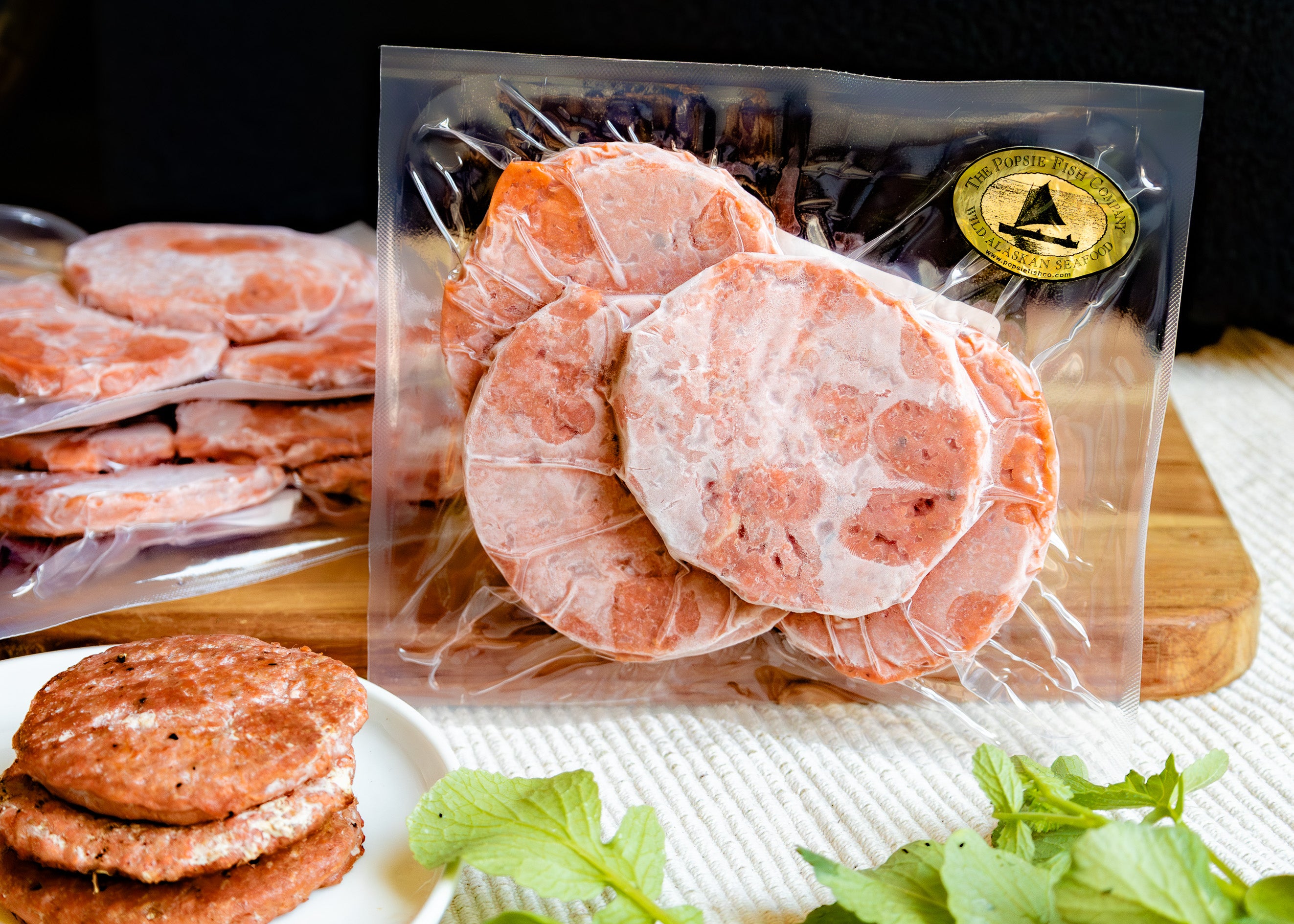 frozen vacuum packed wild sockeye salmon sausage patties 