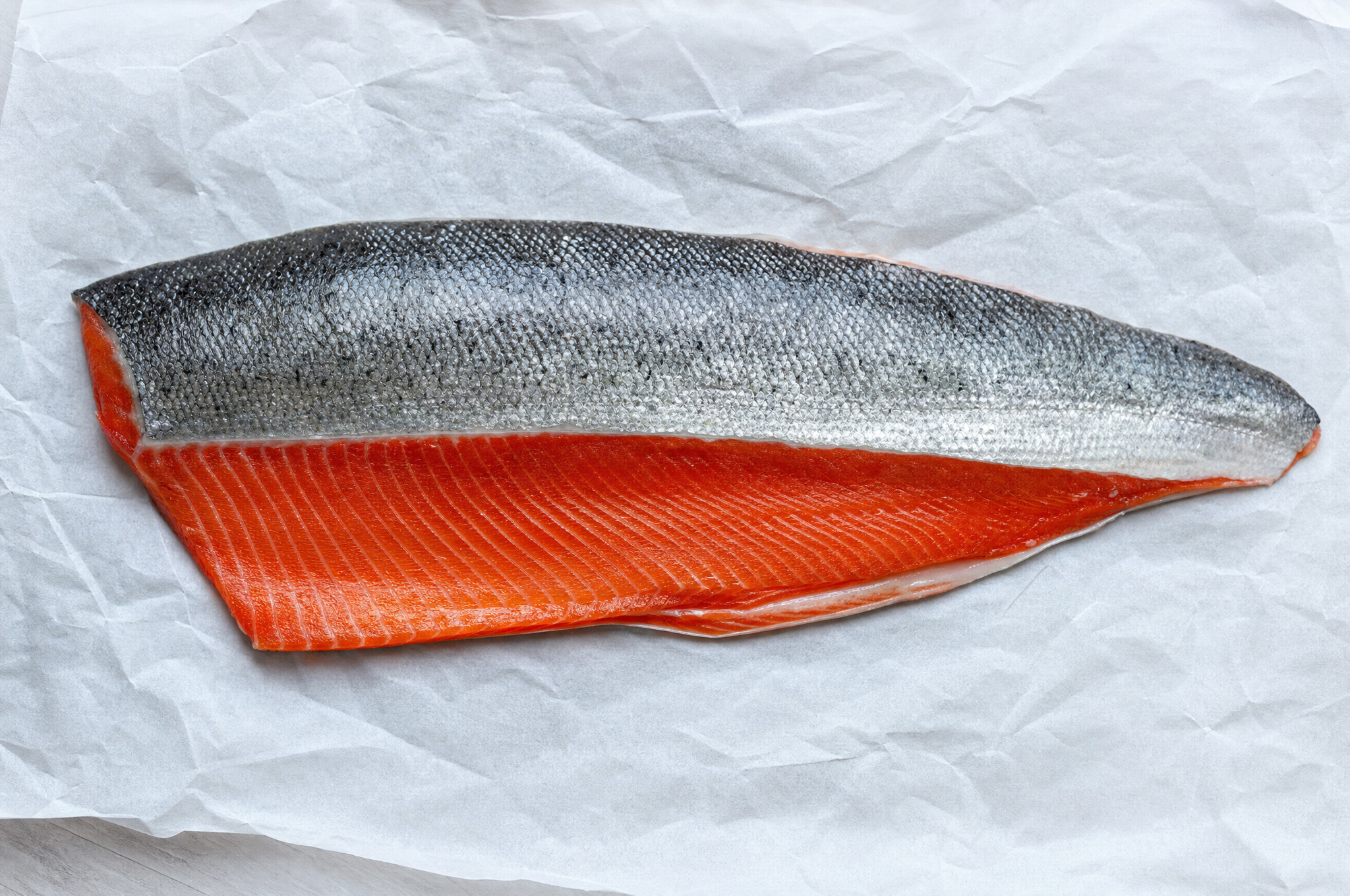 Wild coho salmon fillet on parchment